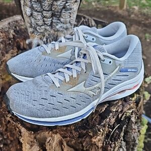 Womens 9.5 Mizuno Wave Rider Running Shoes Sneakers Grey Blue